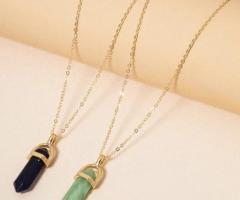 Deep blue x green crystal pendant necklace - 1