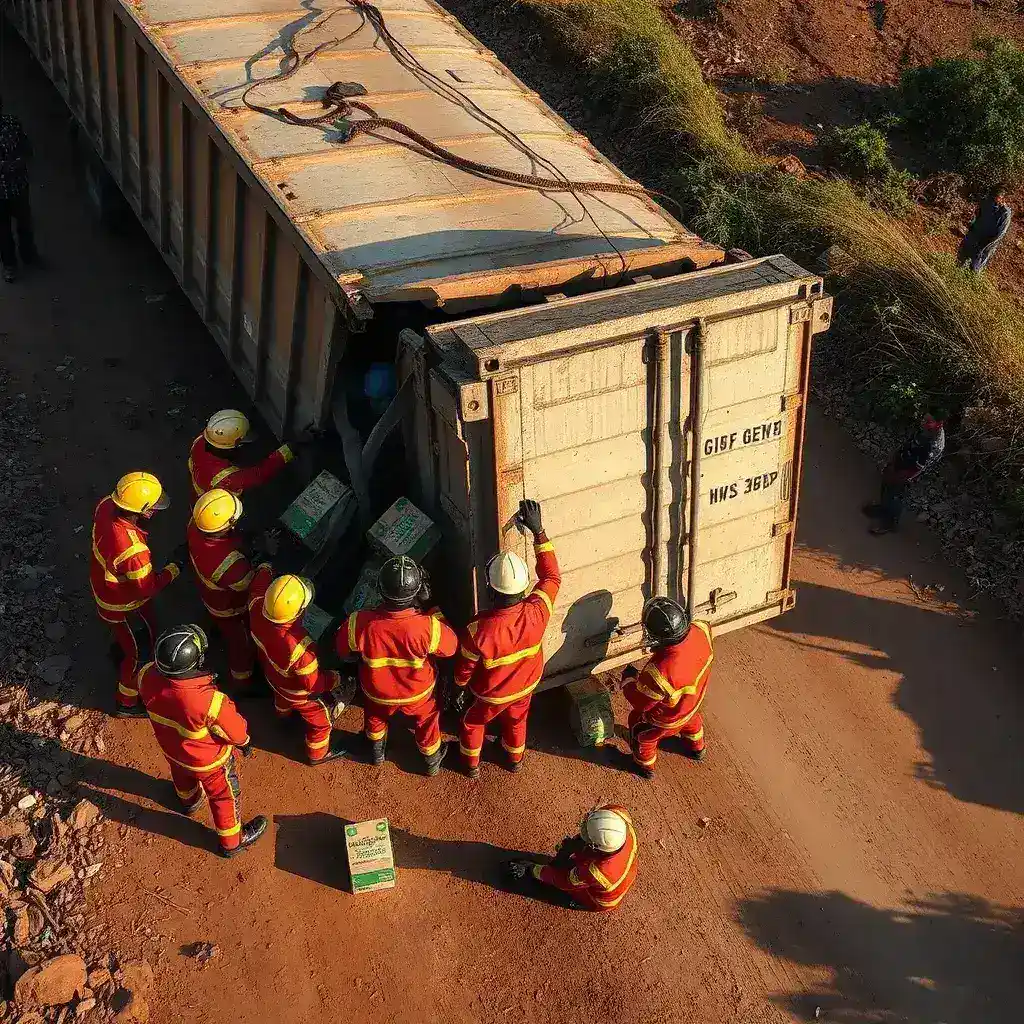 Cargo Truck Overturns, Trapping Driver in Fante New Town; GNFS Rescues Victim