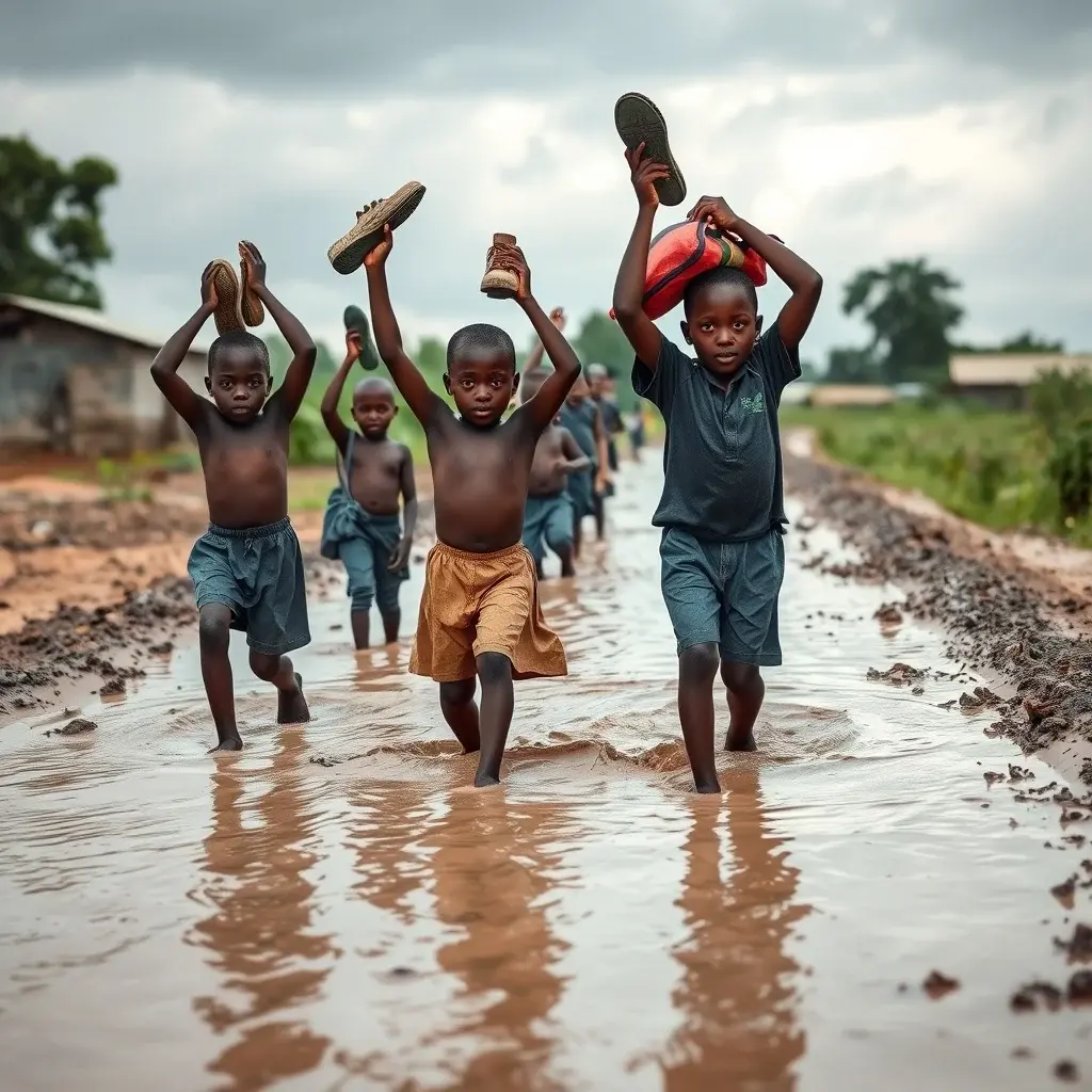 Children Brave Muddy Ordeal Daily for Education in Midie