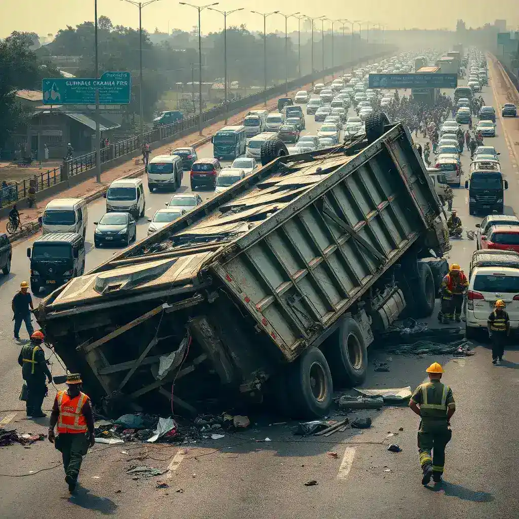 Dual Fatality in Senchi Tipper Truck Overturn Near Market