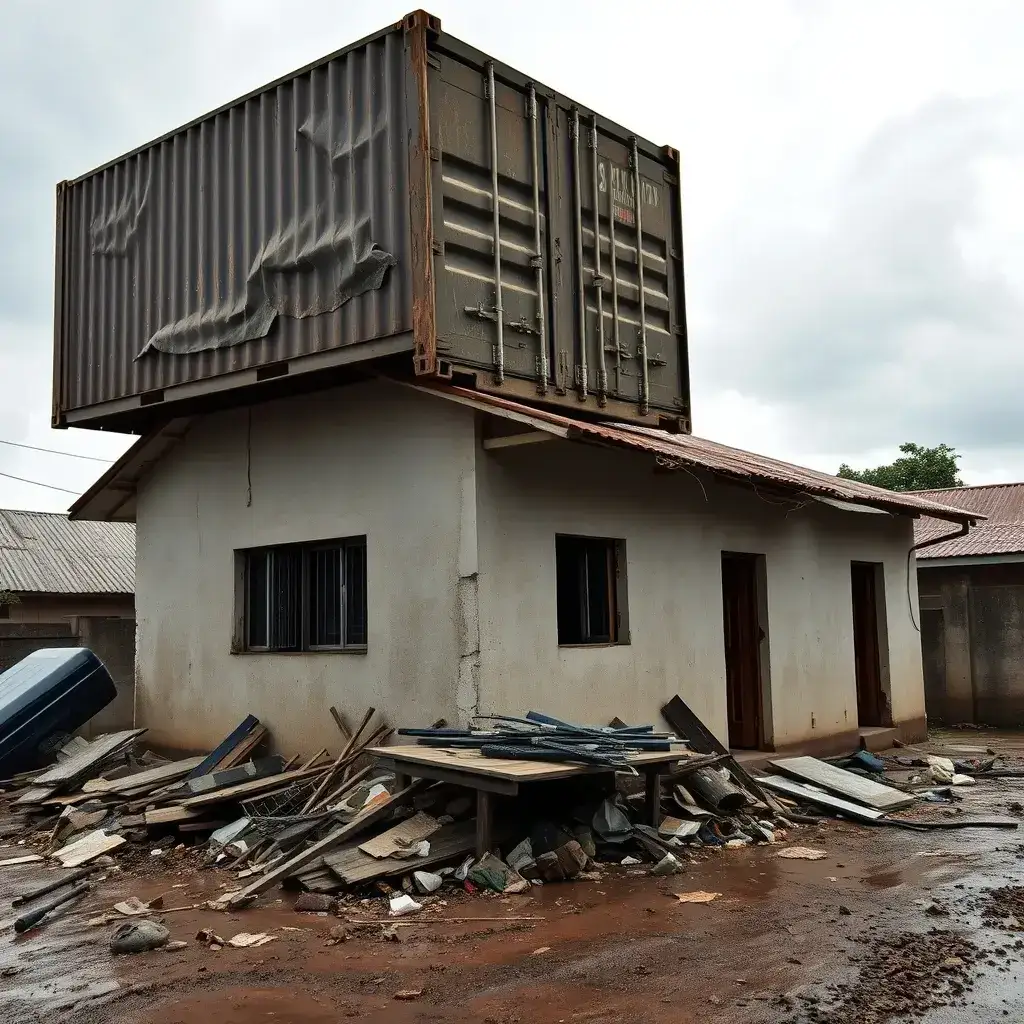 Rainstorm Devastates Adaklu Kodzobi Ando, Displacing Shipping Containers and Damaging Homes