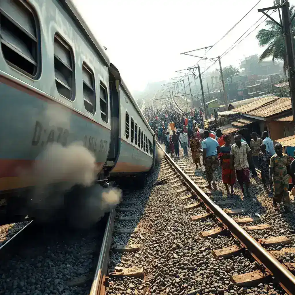 Train Derails After Striking Cattle on Tema-Accra Line, Stranding Commuters